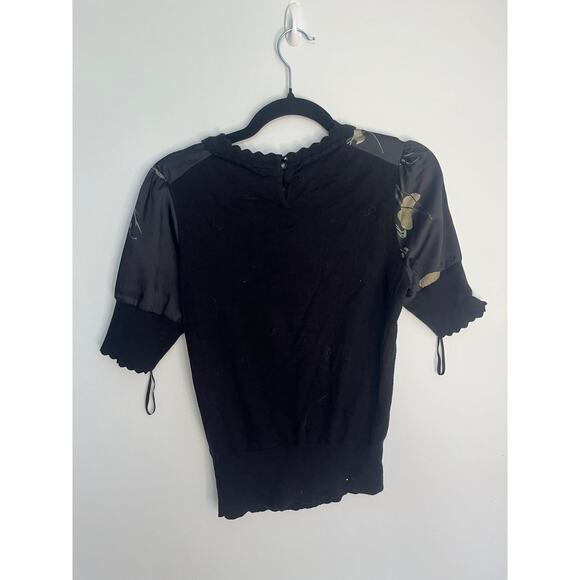 Ted Baker Floral Puff Sleeve Blouse Women Size 1 Black Red Tropical Top - Picture 2 of 7